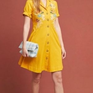 Yellow embroidered Maeve by Anthropologie dress